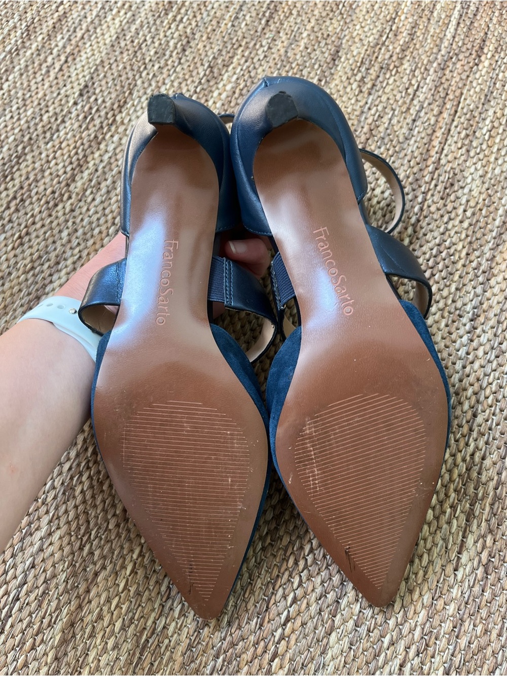 Franco Sarto Navy Suede Pointed-Toe Ankle-Strap Heels - Picture 4 of 6